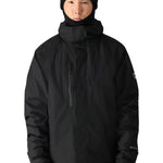 The 686 Gore-Tex Core Shell Jacket has a black exterior with a prominent white logo on the left sleeve.