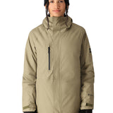 The 686 brand Willow Insulated Jacket from 2025 is a khaki-colored jacket with an insulated hood.