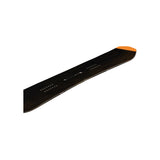 Arbor GPS Snowboard 2025 - A black snowboard with white lettering on top and a small orange tip at the end.