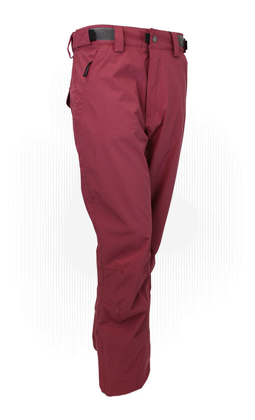 Women’s maroon shell pant with zip pockets and belt loops