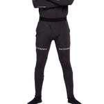 Whitespace Graphene Midweight Base Layer Bottom 2024 - A man wearing black base layer bottoms with a red stripe at the waistband and white lettering that reads "Graphene" on the left leg.