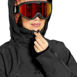 Volcom Women's Fern Insulated GORE-TEX Pullover - A black insulated pullover with a hood, featuring a zippered chest pocket and adjustable cuffs.