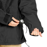 Volcom Women's Fern Insulated GORE-TEX Pullover - A black insulated jacket with a white logo on the left chest and a drawstring at the waist.