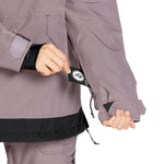 Volcom Women's Fern Insulated GORE-TEX Pullover - A woman's insulated jacket with a black and grey color scheme, featuring a hood and zippered pockets.