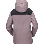 Volcom Women's Fern Insulated GORE-TEX Pullover - A women's insulated pullover jacket with a black and grey color block design, featuring a hood and zippered pockets.