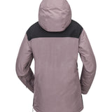 Volcom Women's Fern Insulated GORE-TEX Pullover - A women's insulated pullover jacket with a black and grey color block design, featuring a hood and zippered pockets.