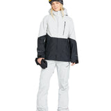 Volcom Women's V.Co Aris Insulated GORE-TEX Jacket - A black and white jacket with a hood, featuring a zippered front and two side pockets.