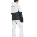 Volcom Women's V.Co Aris Insulated GORE-TEX Jacket - A black and white jacket with a hood, featuring a zippered front and two pockets on either side.