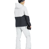 Volcom Women's V.Co Aris Insulated GORE-TEX Jacket - A black and white jacket with a hood, featuring a zippered front and two pockets on either side.