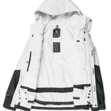 Volcom Women's V.Co Aris Insulated GORE-TEX Jacket - A white jacket with black accents and a hood, featuring a zipper down the front.