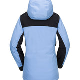 Volcom Women's Stoney Shadow Insulated Jacket - A light blue jacket with a darker blue stripe across the chest and black accents on the shoulders, hood, and cuffs.