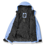 Volcom Women's Stoney Shadow Insulated Jacket - A light blue jacket with a hood, featuring a subtle shadow pattern on the front and back.