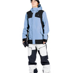 Volcom Women's Stoney Shadow Insulated Jacket - A light blue jacket with black accents and a hood, featuring a zipper closure.