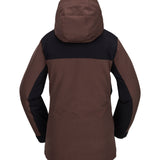 Volcom Women's Stoney Shadow Insulated Jacket - A brown and black insulated jacket with a hood, featuring a shadow design on the back.