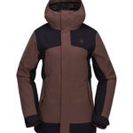 Volcom Women's Stoney Shadow Insulated Jacket - A brown and black insulated jacket with a hood, featuring a small logo on the upper right chest area.
