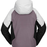 Volcom Women's Agate Ins Jacket 2025 - A purple and white jacket with a hood, featuring a zippered front and two side pockets.