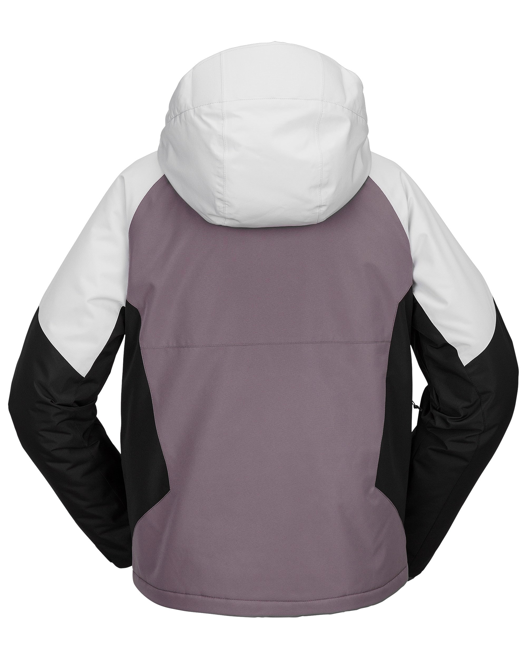 Volcom Women's Agate Ins Jacket 2025 - A purple and white jacket with a hood, featuring a zippered front and two side pockets.