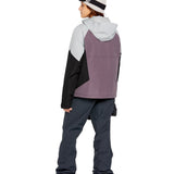 Volcom Women's Agate Ins Jacket 2025 - A black, grey and purple jacket with a hood, worn by a model facing away from the camera.