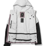 Volcom Women's Agate Ins Jacket 2025 - A white and black jacket with a hood, featuring a zipper closure on the front.