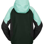 Volcom Women's Agate Ins Jacket 2025 - A black and mint green jacket with a hood, featuring a solid color design on the body and sleeves.