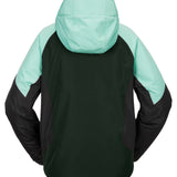 Volcom Women's Agate Ins Jacket 2025 - A black and mint green jacket with a hood, featuring a solid color design on the body and sleeves.