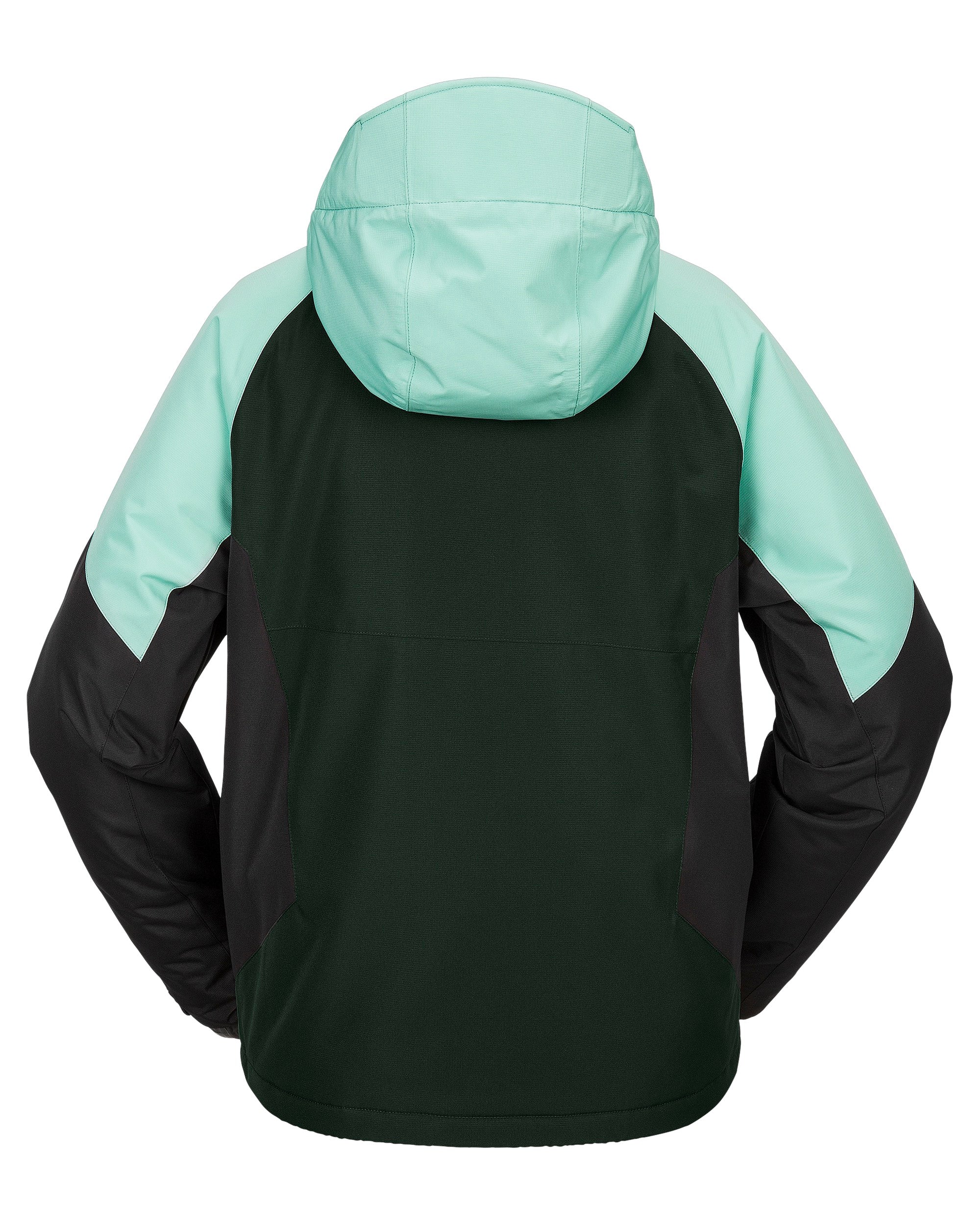 Volcom Women's Agate Ins Jacket 2025 - A black and mint green jacket with a hood, featuring a solid color design on the body and sleeves.
