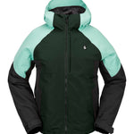 Volcom Women's Agate Ins Jacket 2025 - A dark green and light teal jacket with a hood, featuring a small white logo on the left chest area.