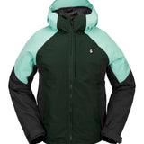 Volcom Women's Agate Ins Jacket 2025 - A dark green and light teal jacket with a hood, featuring a small white logo on the left chest area.