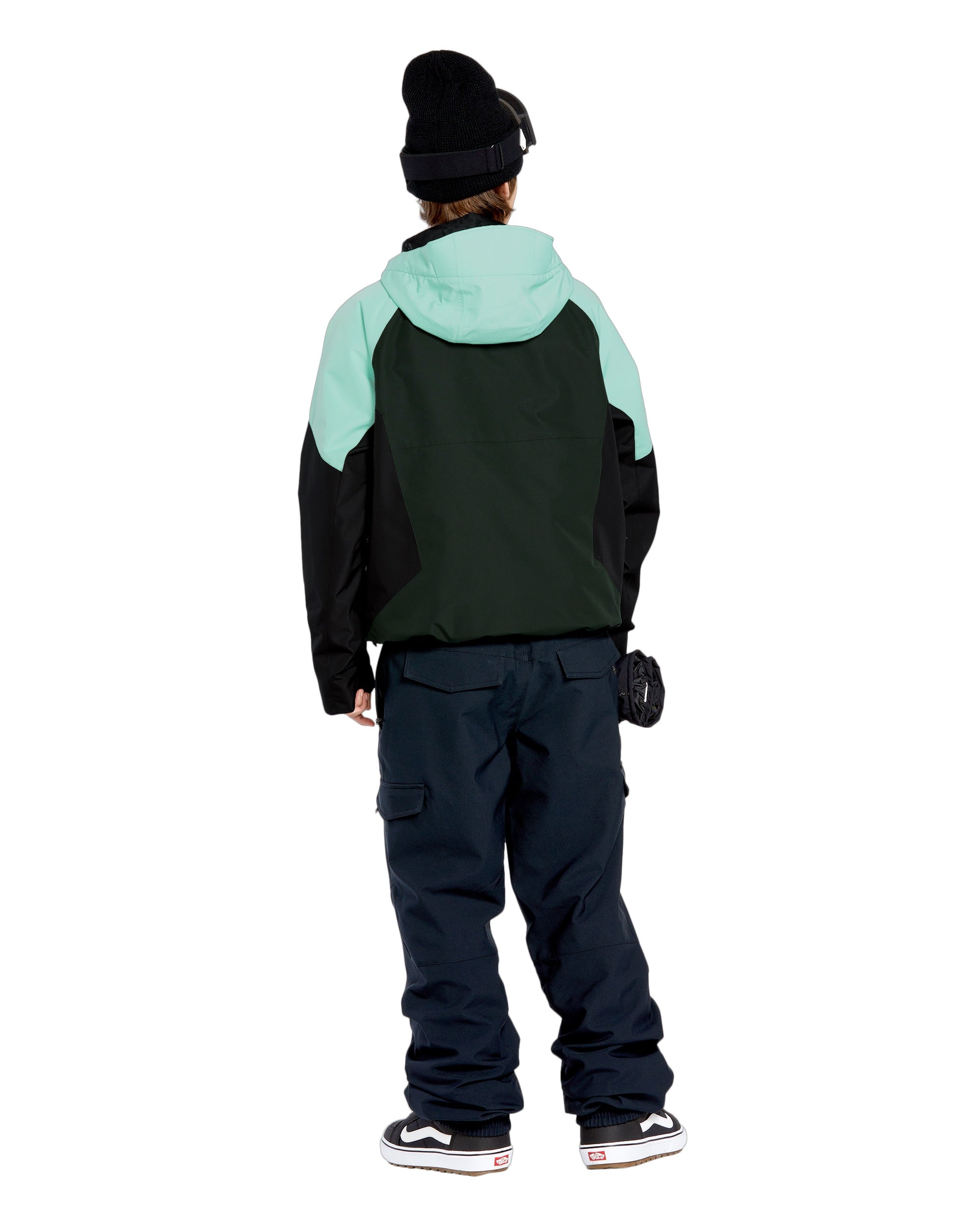 Volcom Women's Agate Ins Jacket 2025 - A black jacket with a light blue-green color block on the shoulders and chest.