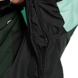 Volcom Women's Agate Ins Jacket 2025 - A black jacket with a green stripe on the left sleeve and a white logo on the right chest.