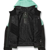 Volcom Women's Agate Ins Jacket 2025 - A black jacket with a light green hood and accents on the side, featuring a leopard print lining.