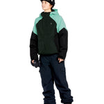 Volcom Women's Agate Ins Jacket 2025 - A black jacket with a green and white pattern on the back, featuring a hood and zippered pockets.