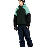 Volcom Women's Agate Ins Jacket 2025 - A black jacket with a green and white pattern on the back, featuring a hood and zippered pockets.