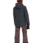 Volcom Women's Bolt Ins Jacket 2025 - A black jacket with a hood, zippered pockets and a white logo on the left chest.