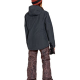 Volcom Women's Bolt Ins Jacket 2025 - A black jacket with a hood, zippered pockets and a white logo on the left chest.