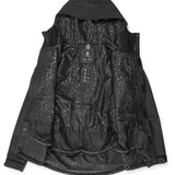 Volcom Women's Bolt Ins Jacket 2025 - A black jacket with a hood, featuring a subtle leopard print pattern on the interior lining.