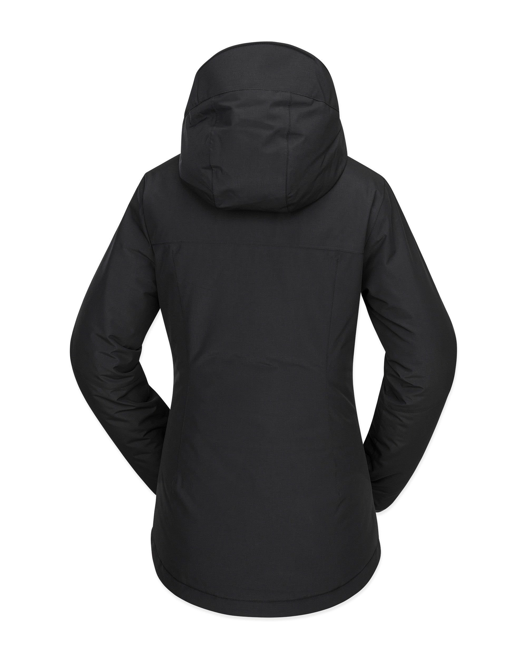 Volcom Women's Bolt Ins Jacket 2025 - A black jacket with a hood, featuring a zippered front and two side pockets.