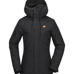 Volcom Women's Bolt Ins Jacket 2025 - A black jacket with a hood, featuring a small orange logo on the left chest area.