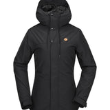 Volcom Women's Bolt Ins Jacket 2025 - A black jacket with a hood, featuring a small orange logo on the left chest area.