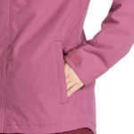 Volcom Women's Bolt Ins Jacket 2025 - A dusty rose-colored jacket with a zippered chest pocket and two side pockets, featuring a hood and adjustable cuffs.