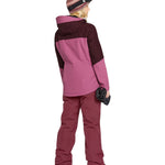 Volcom Women's Bolt Ins Jacket 2025 - A pink jacket with a hood, featuring a black stripe across the chest and two zippered pockets on either side.