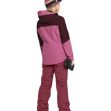 Volcom Women's Bolt Ins Jacket 2025 - A pink jacket with a hood, featuring a black stripe across the chest and two zippered pockets on either side.