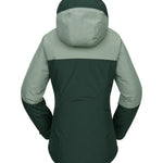 Volcom Women's Bolt Ins Jacket 2025 - A dark green jacket with a hood, featuring a zippered front and two side pockets.