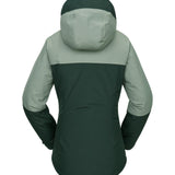 Volcom Women's Bolt Ins Jacket 2025 - A dark green jacket with a hood, featuring a zippered front and two side pockets.