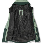 Volcom Women's Bolt Ins Jacket 2025 - A black jacket with a subtle leopard print pattern on the back and sleeves, featuring a hood and zippered pockets.