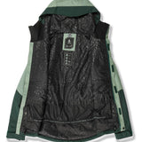 Volcom Women's Bolt Ins Jacket 2025 - A black jacket with a subtle leopard print pattern on the back and sleeves, featuring a hood and zippered pockets.