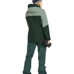 Volcom Women's Bolt Ins Jacket 2025 - A dark green jacket with a lighter green stripe across the chest and hood.