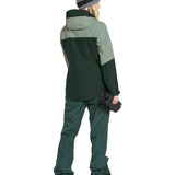 Volcom Women's Bolt Ins Jacket 2025 - A dark green jacket with a lighter green stripe across the chest and hood.