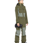 Volcom Women's Shiloh Snow Suit 2025 - Olive green snowsuit with gray accents and a black zipper down the front.