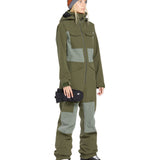 Volcom Women's Shiloh Snow Suit 2025 - Olive green snowsuit with gray accents and a black zipper down the front.